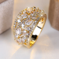 White Crystals Hollow Gold-Tone Ring