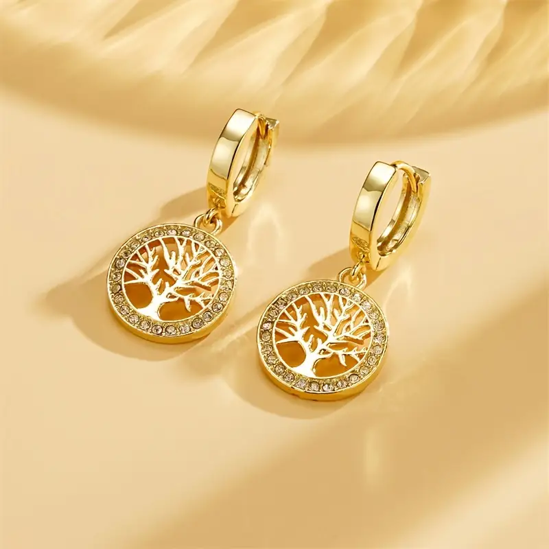 Bright Gold-Tone Tree of Life Earrings