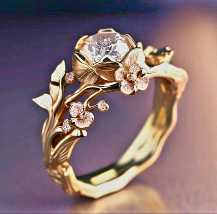 Gold-Tone Crystal Flower Ring