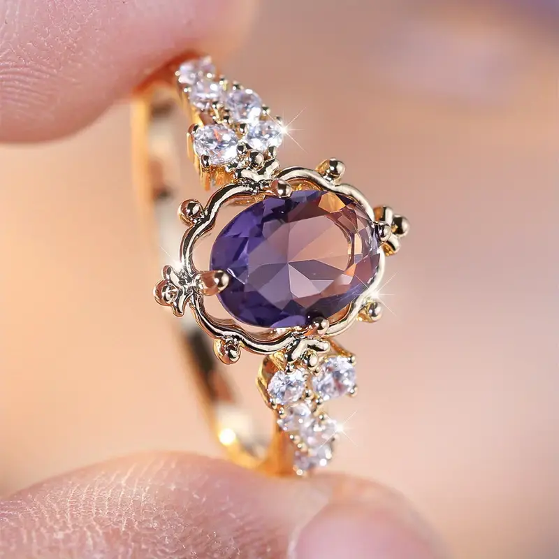 Violet Bright Gold-Tone Ring