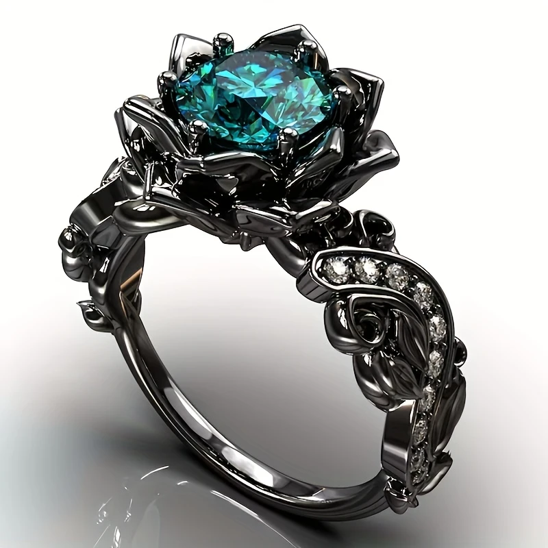 Turquoise Silver-Tone Blossom Ring