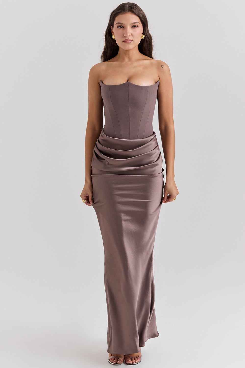 Off-shoulder korsetjurk met sweetheart-hals en rits