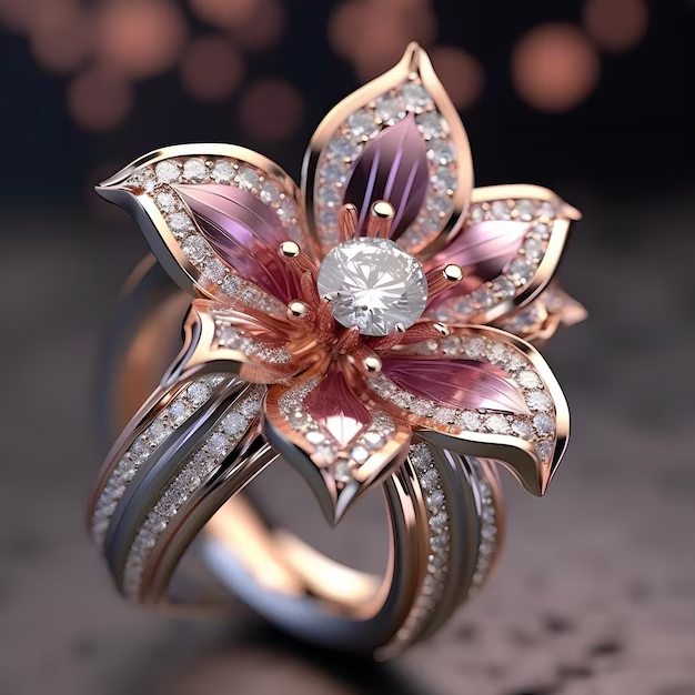 Ring met roze lotus van kristal
