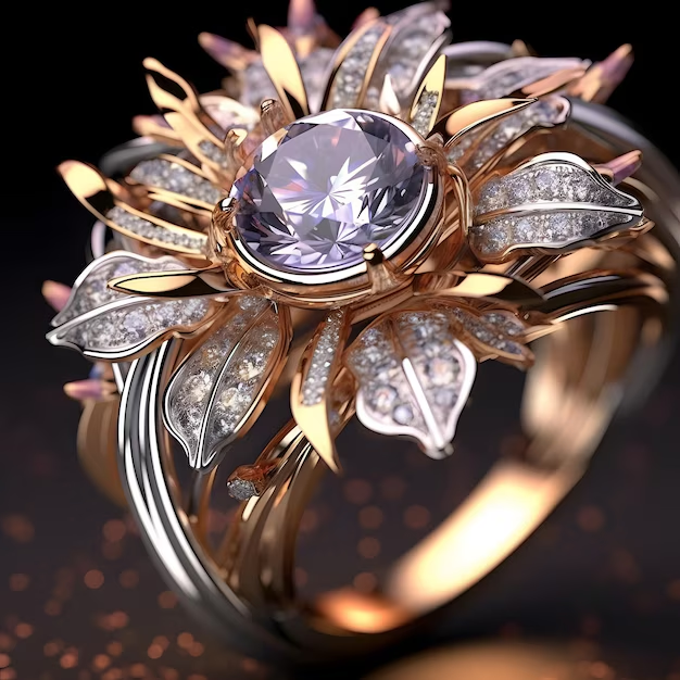Ring met violette bloesem