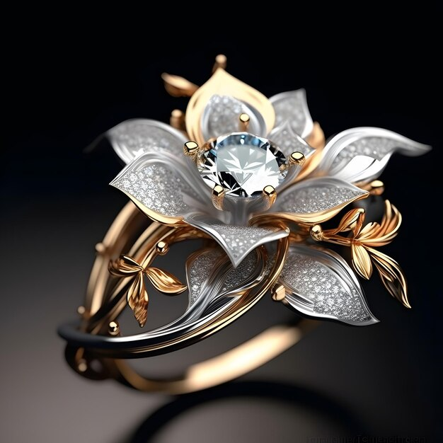 Goudkleurige ring met grijze bloesem