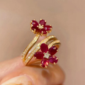 Spiral Red Daisy Gold-Tone Ring