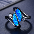 Blue Opal-Look Dark Silver-Tone Ring