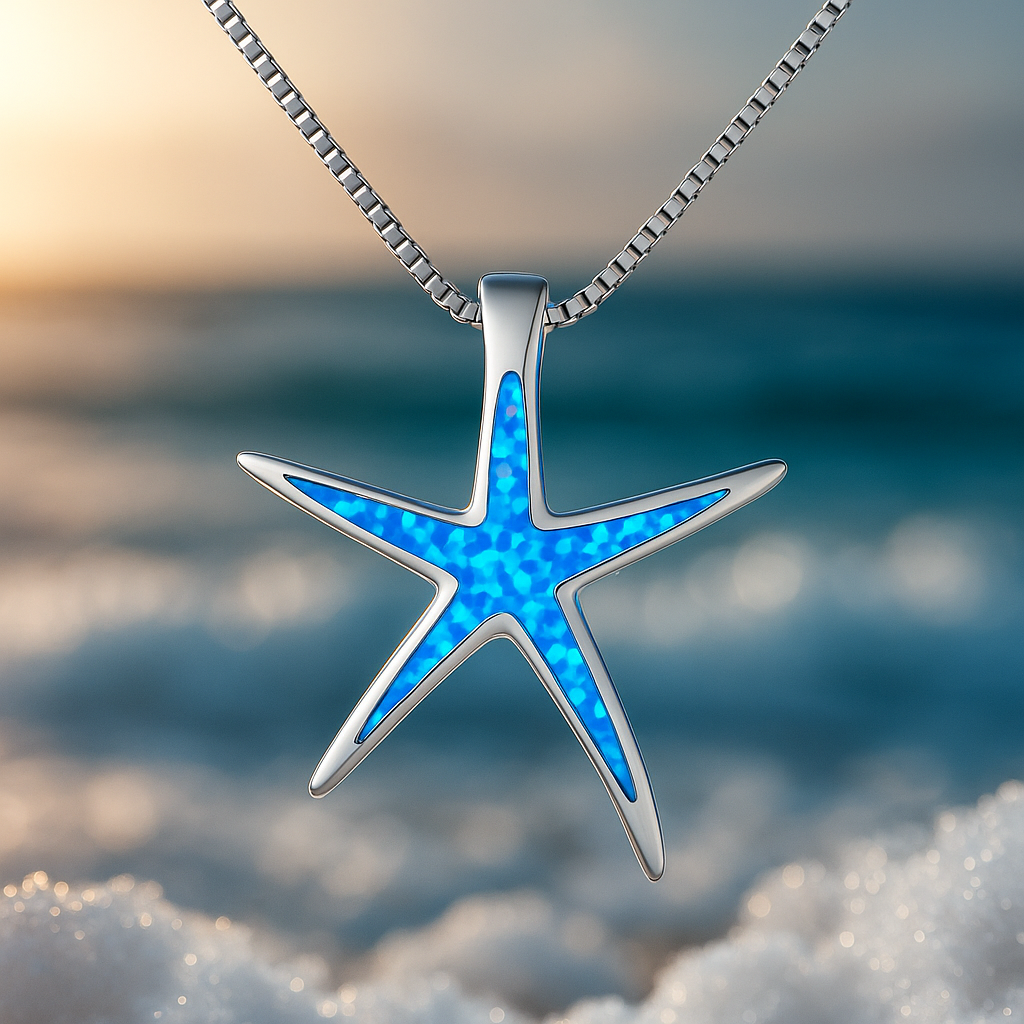 Blue Opal-Look Starfish Necklace