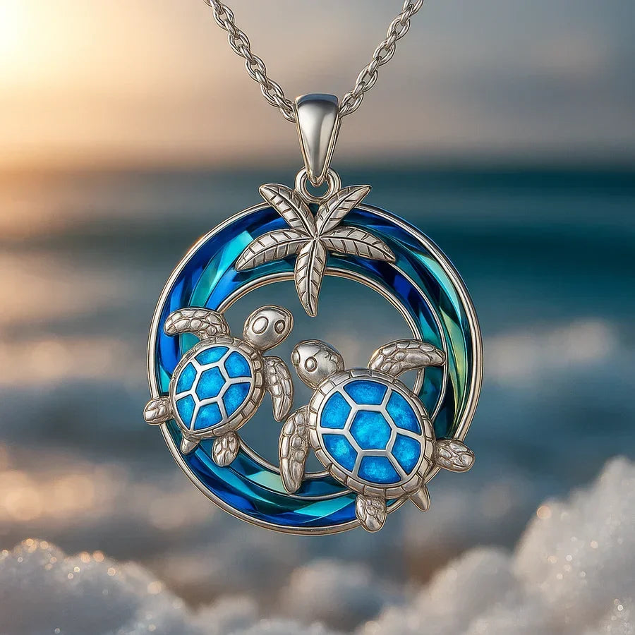 Turtle Necklace in White Gold Tone