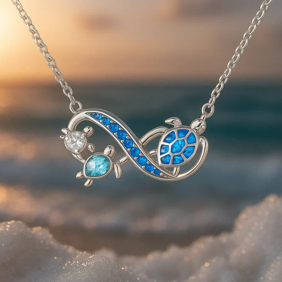 Twin Turtle Necklace in White Gold Tone