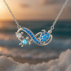 Twin Turtle Necklace in White Gold Tone