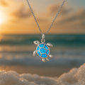 Blue Opal-Look Turtle Silver-Tone Necklace