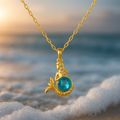 Gold-Tone Mermaid Blue Crystal Necklace