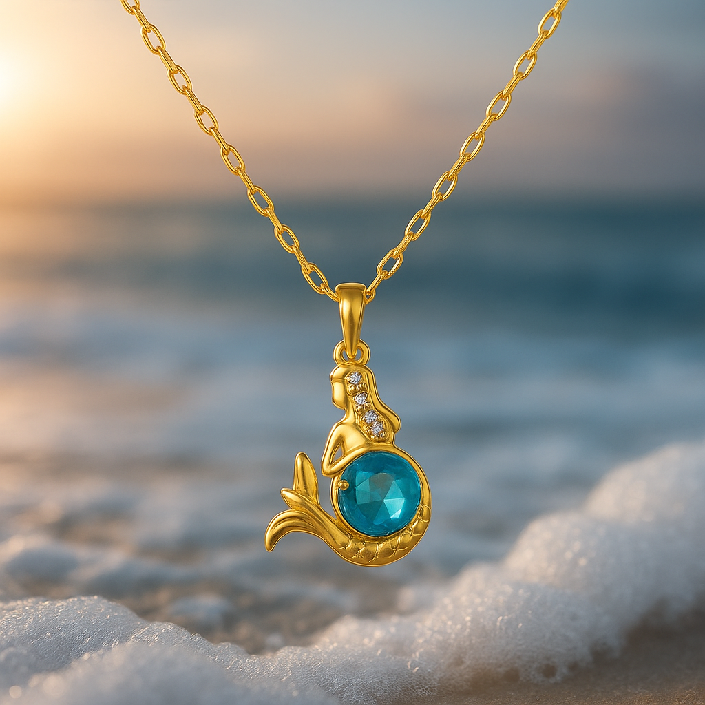 Gold-Tone Mermaid Blue Crystal Necklace