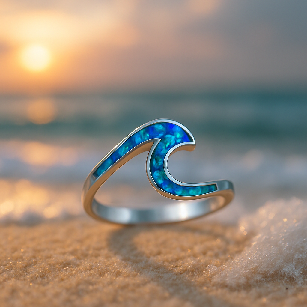 Blue Opal-Look Wave Ring