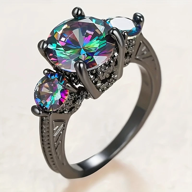Kleurrijke kristallijne zilverkleurige ring
