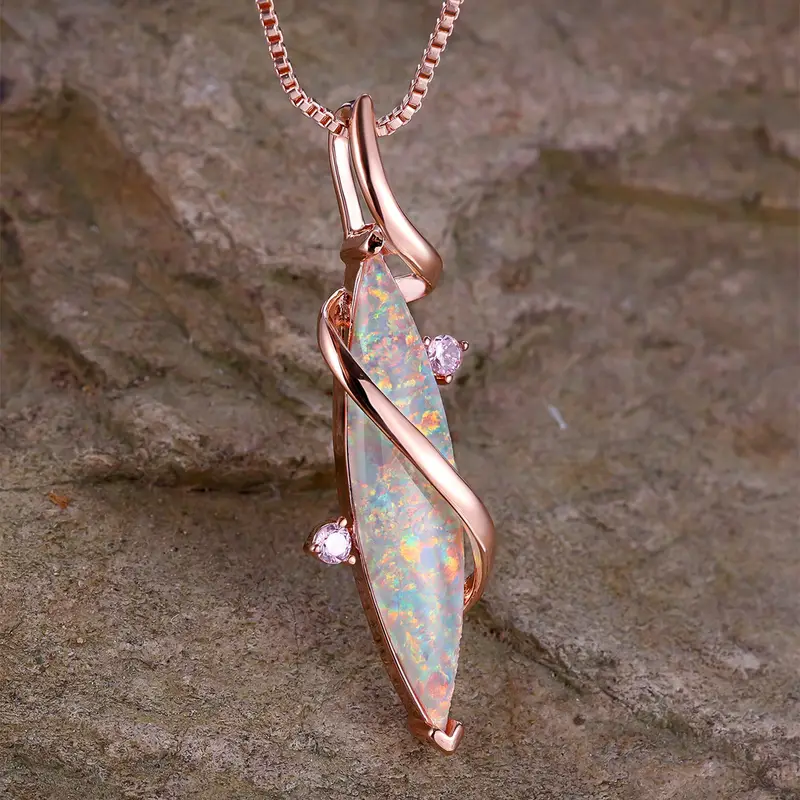 Opal-Look Rose Pendant Necklace