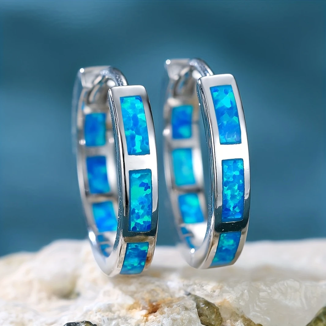 Opal-Look Silver-Tone Hoop Earrings