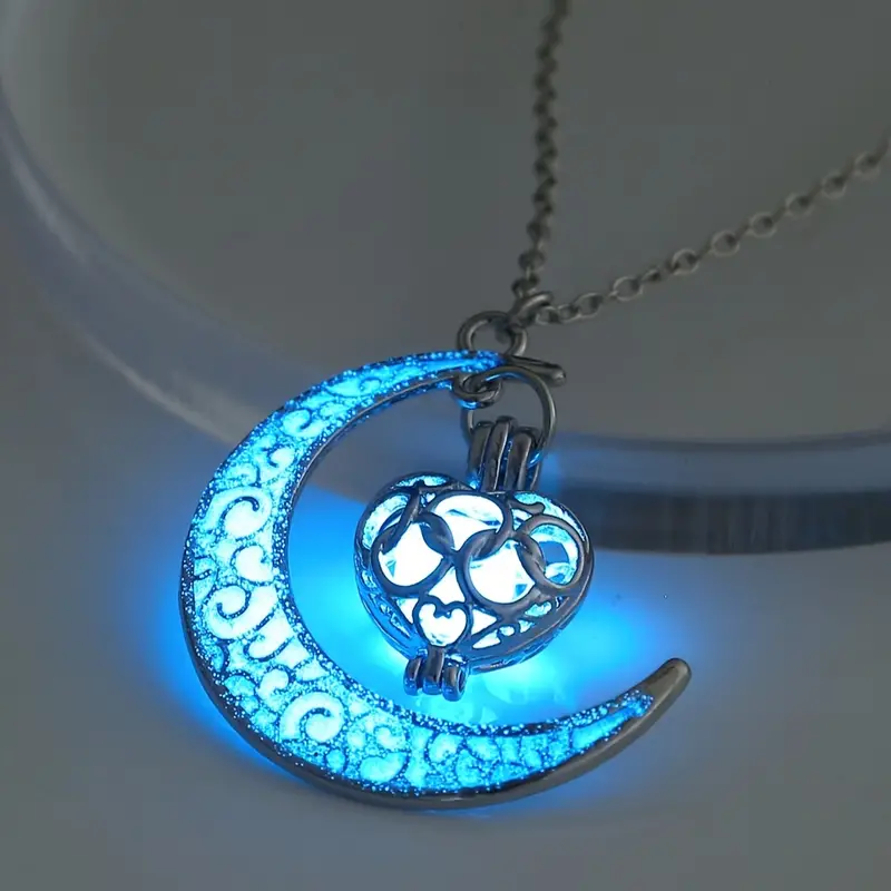 Luminous Moon and Heart Necklace