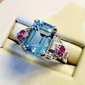 Bright Blue and Garnet Crystal Ring