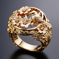 Goudkleurige ring met kolibrie en bloemen