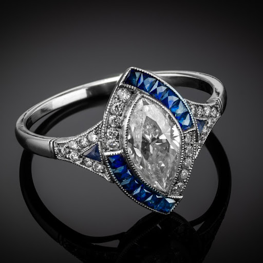 White and Blue Glass Silver-Tone Ring