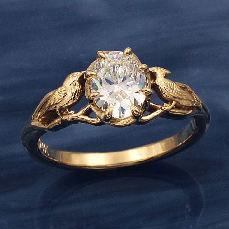 White Crystal Gold-Tone Ring with Exotic Design