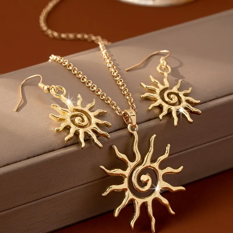 Gold-Tone Sun Earrings and Necklace Set