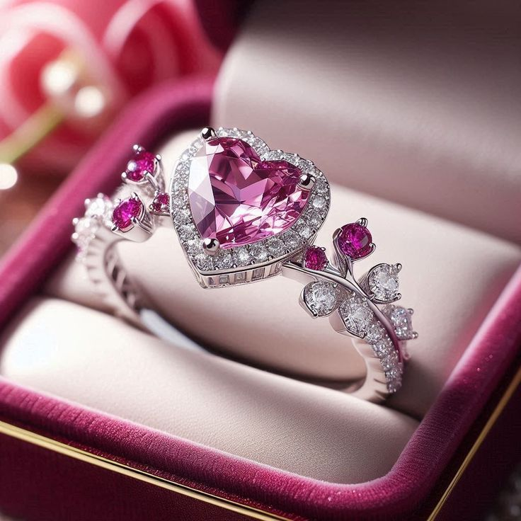 Zilverkleurige ring met roze hart