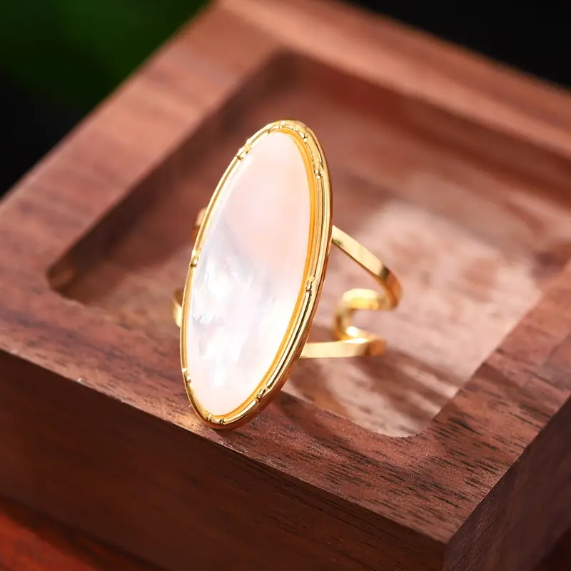 Marquise White Opal-Look Statement Ring in Gold Tone