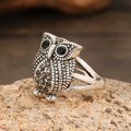Vintage-Style Silver-Tone Owl Ring