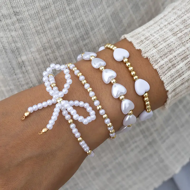 White Stone Heart Bracelet Pack