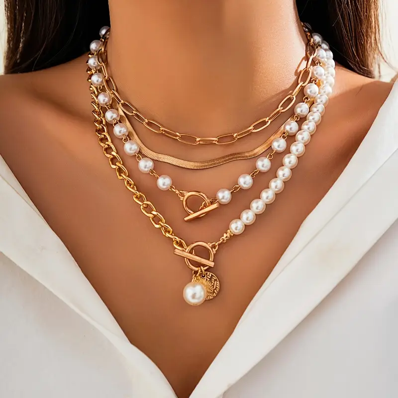 White Pearl Gold-Tone Layered Necklace