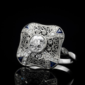 Dark Blue Crystal Silver-Tone Ring