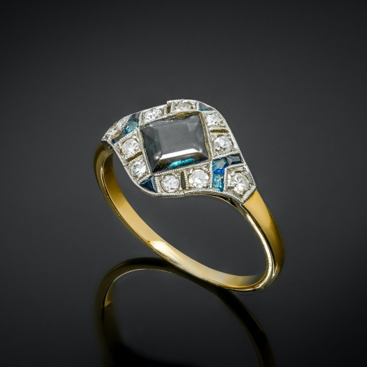 Bright Dark Blue Gold-Tone Ring
