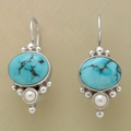 Blue Pearl and Stone Earrings