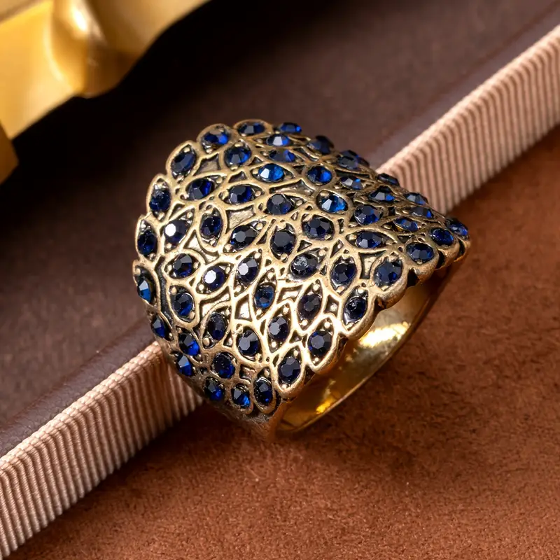 Blue Inlaid Crystal Gold-Tone Band Ring