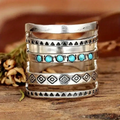 Turquoise Bead Layered Silver-Tone Ring