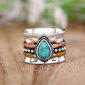Blue Water Drop Silver-Tone Ring