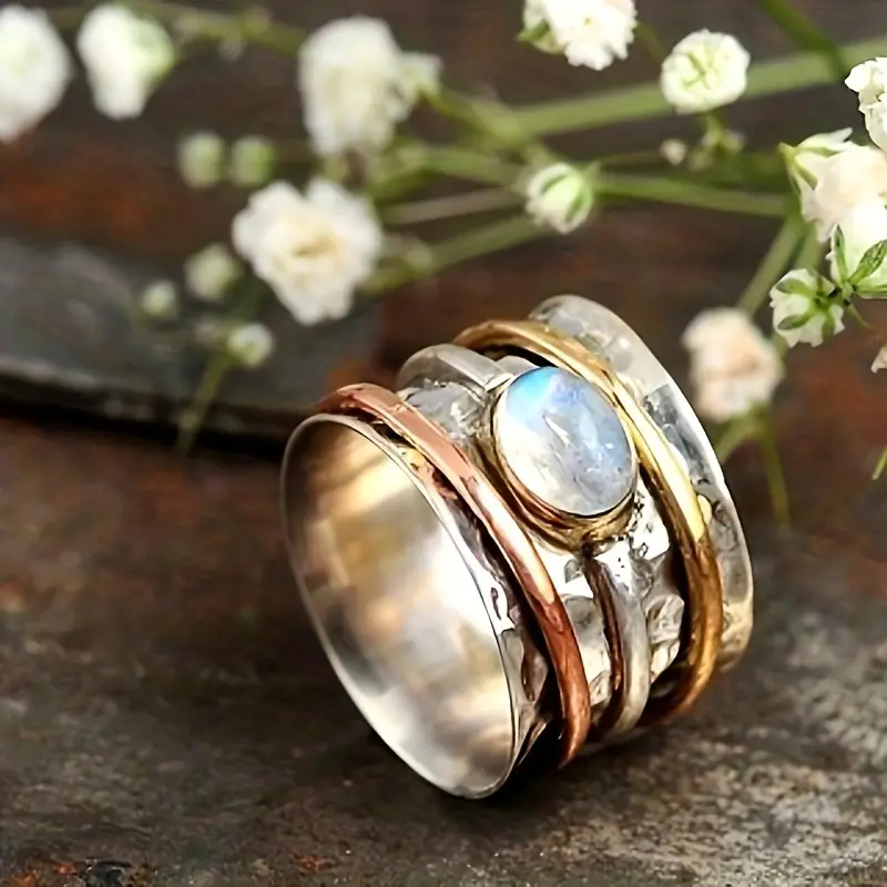 Moonstone Layered Silver-Tone Ring