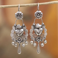 Silver-Tone Ornate Heart Chandelier Earrings