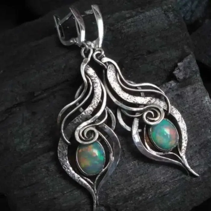 Silver-Tone Blue Opal-Look Earrings