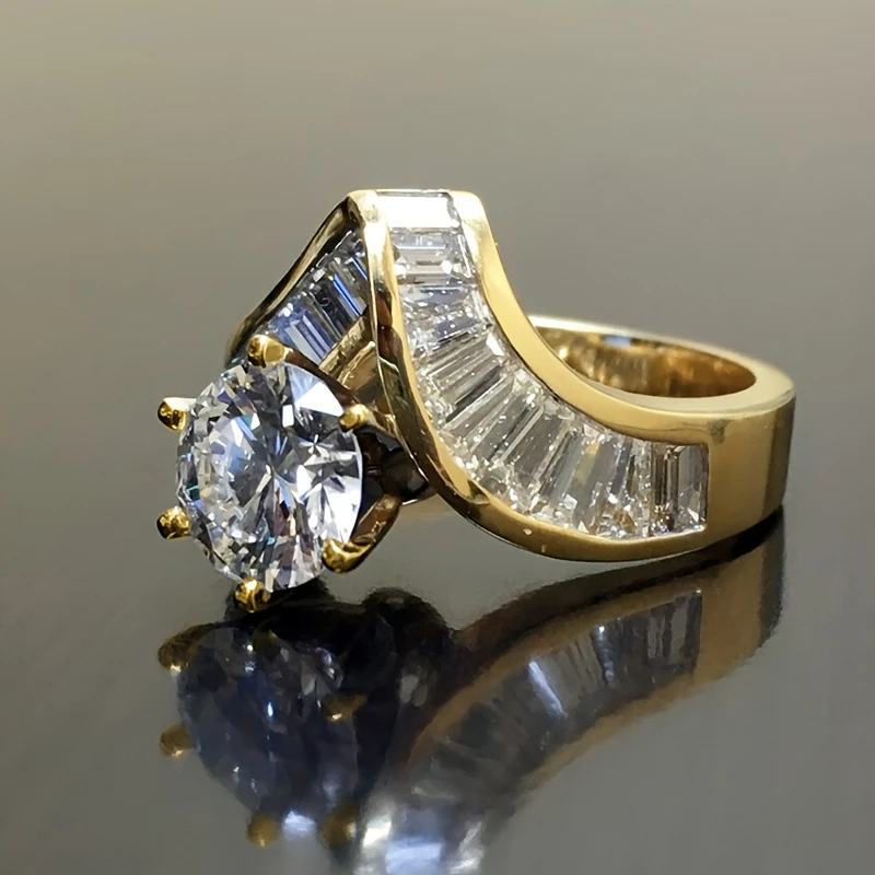 Goudkleurige golvende kristallijne ring