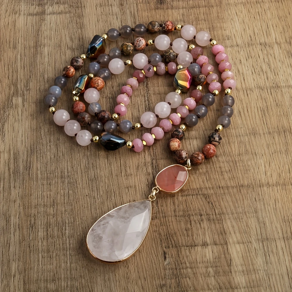 White Stone Pendant Colourful Necklace