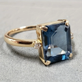 Sky Blue Cube Crystal Gold-Tone Ring