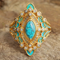 Blue Mandala Gold-Tone Crystal Ring
