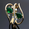 Green Crystal Drop Irregular Gold-Tone Ring