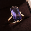 Emerald-Cut Violet Glass Ring on Slim Gold-Tone Band