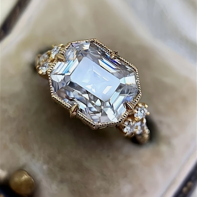 Octagon White Glass Ring with Vintage Side Details