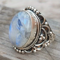Moonstone Round Silver-Tone Ring